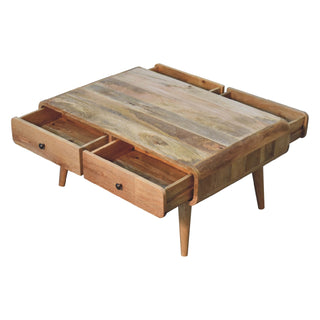 Birk Coffee Table with Drawers Solid Mango Wood Rounded Edges Natural Oak
