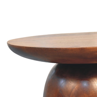 Pebble Small Side Table Mushroom Pedestal Chestnut Solid Mango Wood
