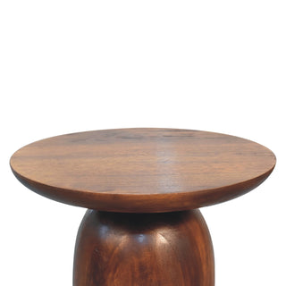 Pebble Small Side Table Mushroom Pedestal Chestnut Solid Mango Wood