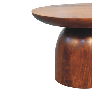 Pebble Small Side Table Mushroom Pedestal Chestnut Solid Mango Wood