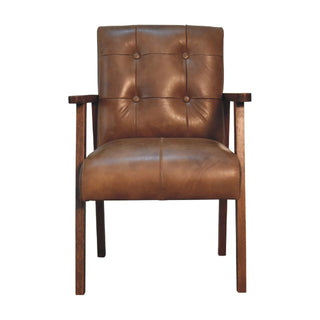 Ranger Armchair Brown Buffalo Leather Buttoned Walnut Frame