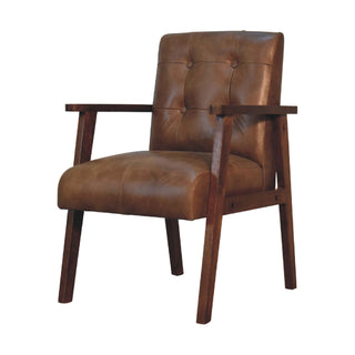 Ranger Armchair Brown Buffalo Leather Buttoned Walnut Frame