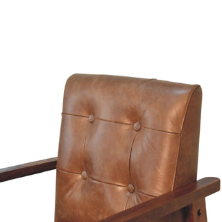 Ranger Armchair Brown Buffalo Leather Buttoned Walnut Frame