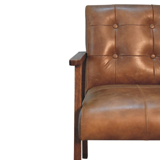 Ranger Armchair Brown Buffalo Leather Buttoned Walnut Frame
