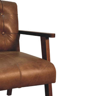 Ranger Armchair Brown Buffalo Leather Buttoned Walnut Frame