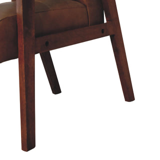 Ranger Armchair Brown Buffalo Leather Buttoned Walnut Frame