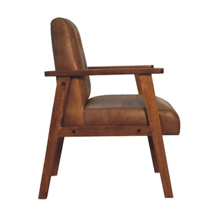 Ranger Armchair Brown Buffalo Leather Buttoned Walnut Frame