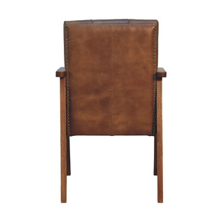 Ranger Armchair Brown Buffalo Leather Buttoned Walnut Frame