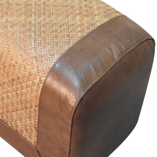 Cayo Hallway Bench Seagrass Woven Panel Buffalo Hide Leather Rim Chestnut Nordic Legs