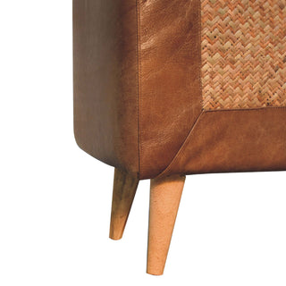 Cayo Hallway Bench Seagrass Woven Panel Buffalo Hide Leather Rim Chestnut Nordic Legs