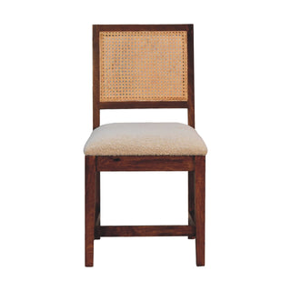 Wren Dining Chair Cream Boucle Rattan Back Chestnut Sled Frame