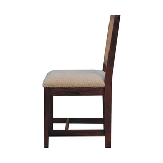 Wren Dining Chair Cream Boucle Rattan Back Chestnut Sled Frame