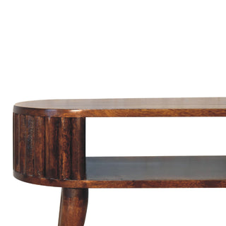 Rivée Writing Desk Mango Wood Fluted Apron With Open Shelf