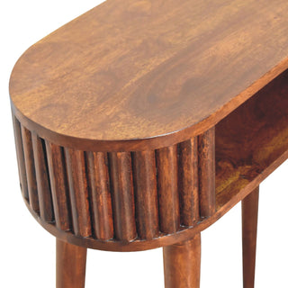Rivée Writing Desk Mango Wood Fluted Apron With Open Shelf