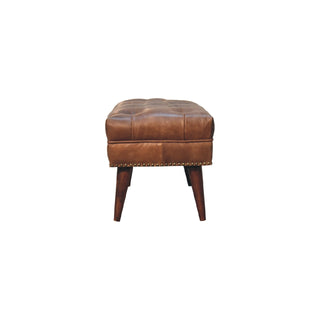 Bridle Hallway Bench Brown Buffalo Leather Button Tufted Antique Brass Studs Chestnut Legs