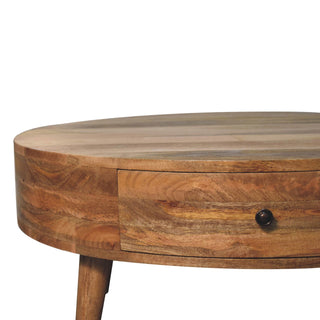 Cirro Round Coffee Table Solid Mango Wood Drum Body Hidden Drawer Natural Oak