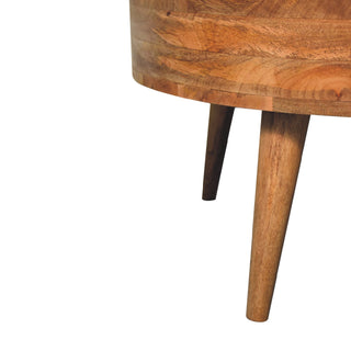 Cirro Round Coffee Table Solid Mango Wood Drum Body Hidden Drawer Natural Oak