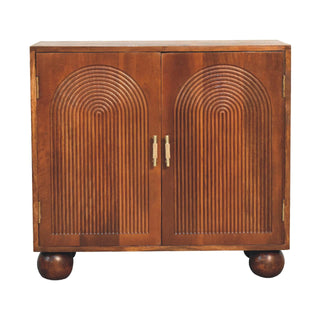 Encore Sideboard Cabinet Art Deco Concentric Arch Relief Carved Chestnut Ball Feet