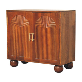 Encore Sideboard Cabinet Art Deco Concentric Arch Relief Carved Chestnut Ball Feet