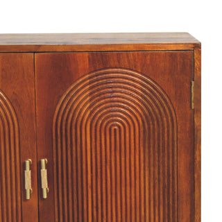 Encore Sideboard Cabinet Art Deco Concentric Arch Relief Carved Chestnut Ball Feet