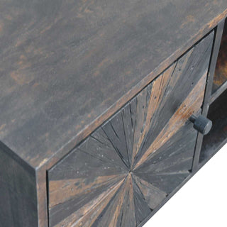 Harlo TV Media Unit Walnut Reclaimed Mango Wood Sunburst Panels with Ball Feet