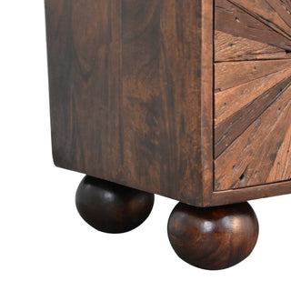 Harlo TV Media Unit Walnut Reclaimed Mango Wood Sunburst Panels with Ball Feet