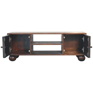 Harlo TV Media Unit Walnut Reclaimed Mango Wood Sunburst Panels with Ball Feet