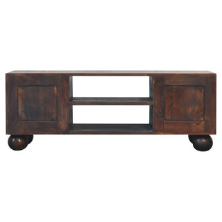 Harlo TV Media Unit Walnut Reclaimed Mango Wood Sunburst Panels with Ball Feet