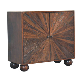 Orion Storage Cabinet Dark Walnut Sunburst Marquetry Ball Feet