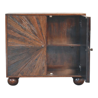 Orion Storage Cabinet Dark Walnut Sunburst Marquetry Ball Feet