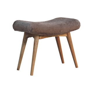 Arko Bedroom Bench Mocha Faux Fur Curved Saddle Seat Natural Oak Nordic Splayed Legs