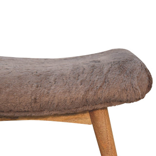 Arko Bedroom Bench Mocha Faux Fur Curved Saddle Seat Natural Oak Nordic Splayed Legs