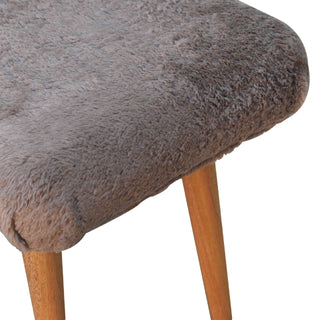 Arko Bedroom Bench Mocha Faux Fur Curved Saddle Seat Natural Oak Nordic Splayed Legs