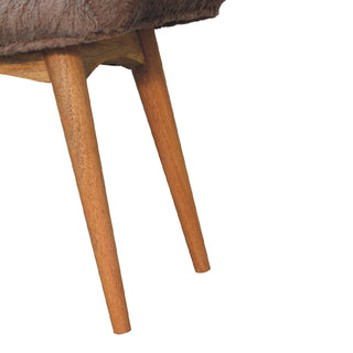 Arko Bedroom Bench Mocha Faux Fur Curved Saddle Seat Natural Oak Nordic Splayed Legs