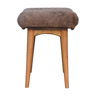 Arko Bedroom Bench Mocha Faux Fur Curved Saddle Seat Natural Oak Nordic Splayed Legs
