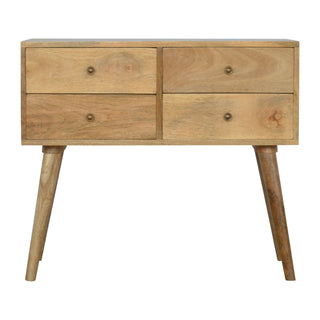 Ferne Console Table with Drawers Natural Mango Wood Brass Knobs