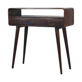 Dusk Console Table with Drawers Dark Walnut Curved Open Slot Frame