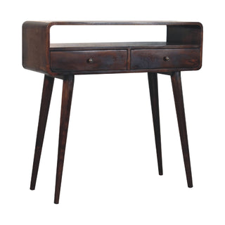 Dusk Console Table with Drawers Dark Walnut Curved Open Slot Frame