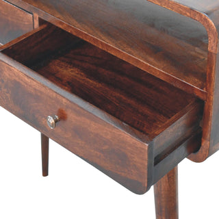 Dusk Console Table with Drawers Dark Walnut Curved Open Slot Frame