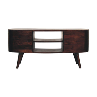 Sable Media Unit Dark Walnut Mango Wood Wave-Shaped Rounded Body Four Drawers with Nordic Legs