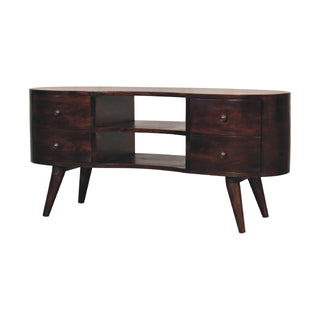 Sable Media Unit Dark Walnut Mango Wood Wave-Shaped Rounded Body Four Drawers with Nordic Legs