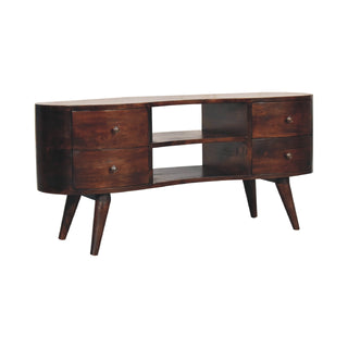 Sable Media Unit Dark Walnut Mango Wood Wave-Shaped Rounded Body Four Drawers with Nordic Legs