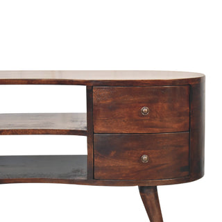 Sable Media Unit Dark Walnut Mango Wood Wave-Shaped Rounded Body Four Drawers with Nordic Legs