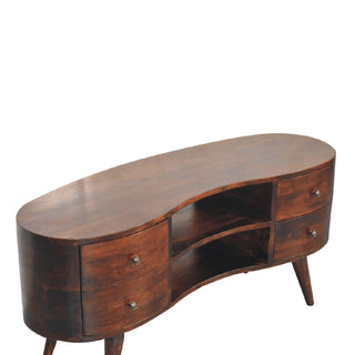 Sable Media Unit Dark Walnut Mango Wood Wave-Shaped Rounded Body Four Drawers with Nordic Legs