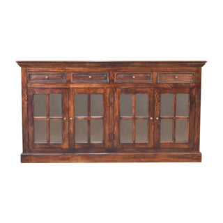 Alderton Large Sideboard with Glass Panel Doors and Drawers in Walnut Finish