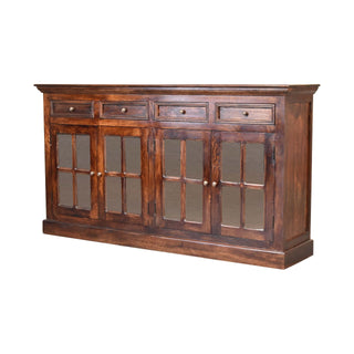 Alderton Large Sideboard with Glass Panel Doors and Drawers in Walnut Finish