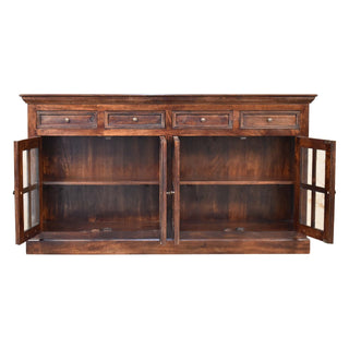 Alderton Large Sideboard with Glass Panel Doors and Drawers in Walnut Finish