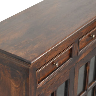 Umber Display Cabinet Dark Walnut Glazed Doors With Drawers Plinth Base