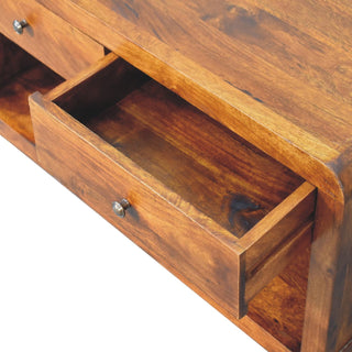 Dunn Coffee Table with Drawers Solid Mango Wood Lower Shelf Square Legs Chestnut