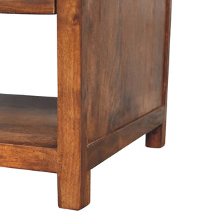 Dunn Coffee Table with Drawers Solid Mango Wood Lower Shelf Square Legs Chestnut
